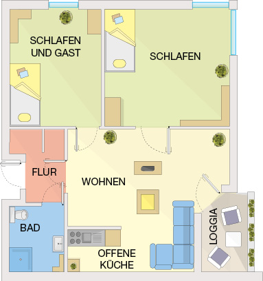3-Zimmer-Appartement im 1. oder 2. Stock Großzügige Raumaufteilung für eine oder zwei Personen